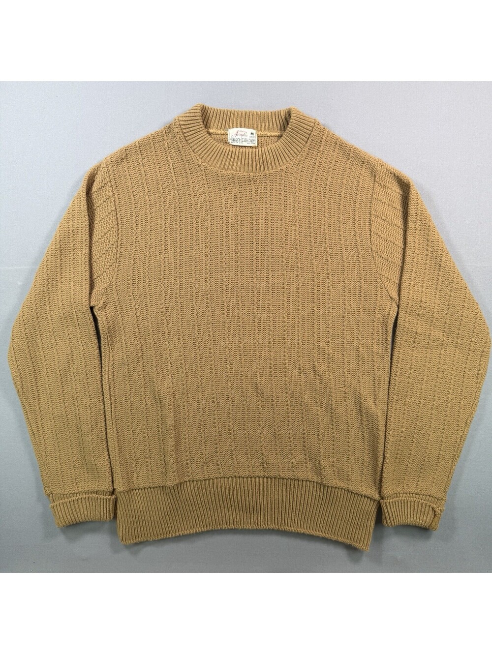 VTG 70s Gloray Knitting Mills Acrylic Crewneck Sweater Tan Brown USA Made Mens M